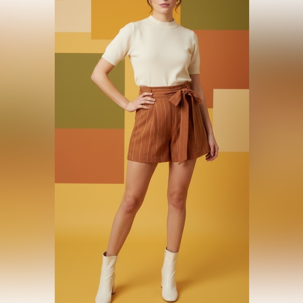 Sancia "Sabina" Terracotta Pinstripe Shorts